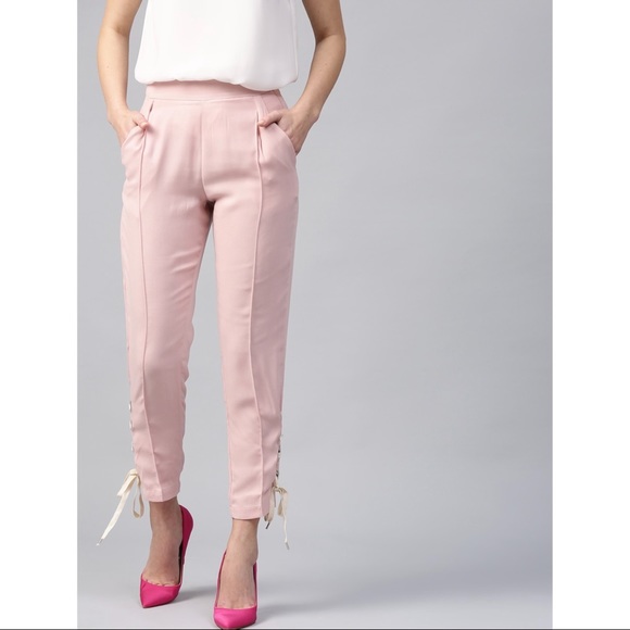 Regular Fit Baby Pink Solid Trousers! Size: Medium - Picture 6 of 8